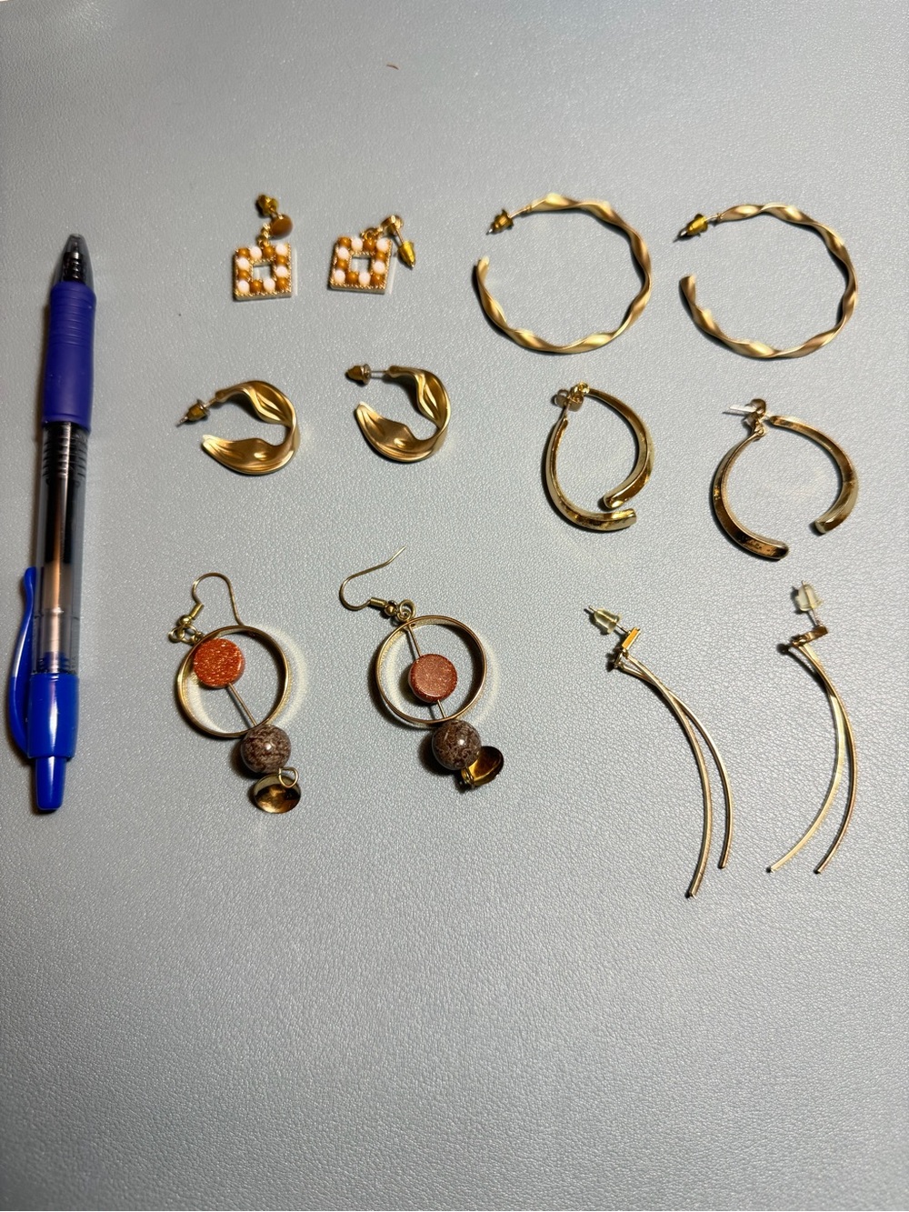 Gold Tone Women's Hoop and Dangle Earring Set - Gold